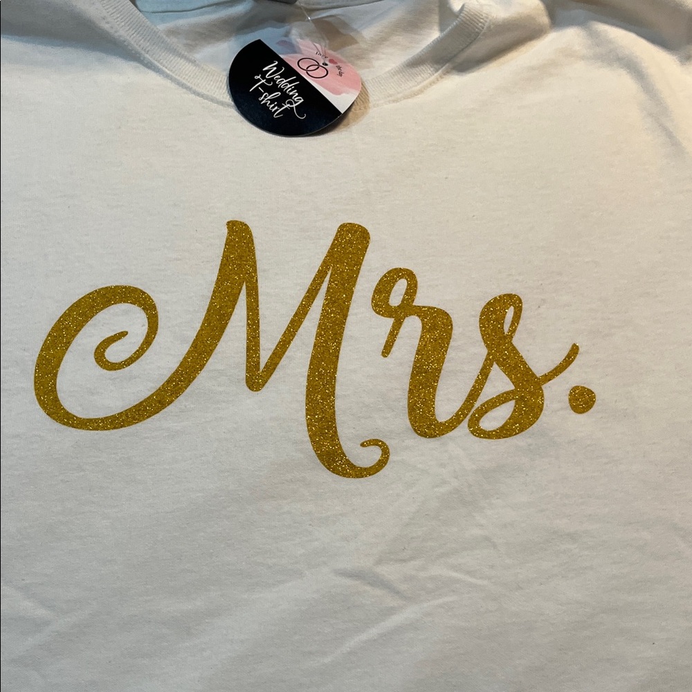 White 'Mrs.' T-Shirt with Gold Glitter